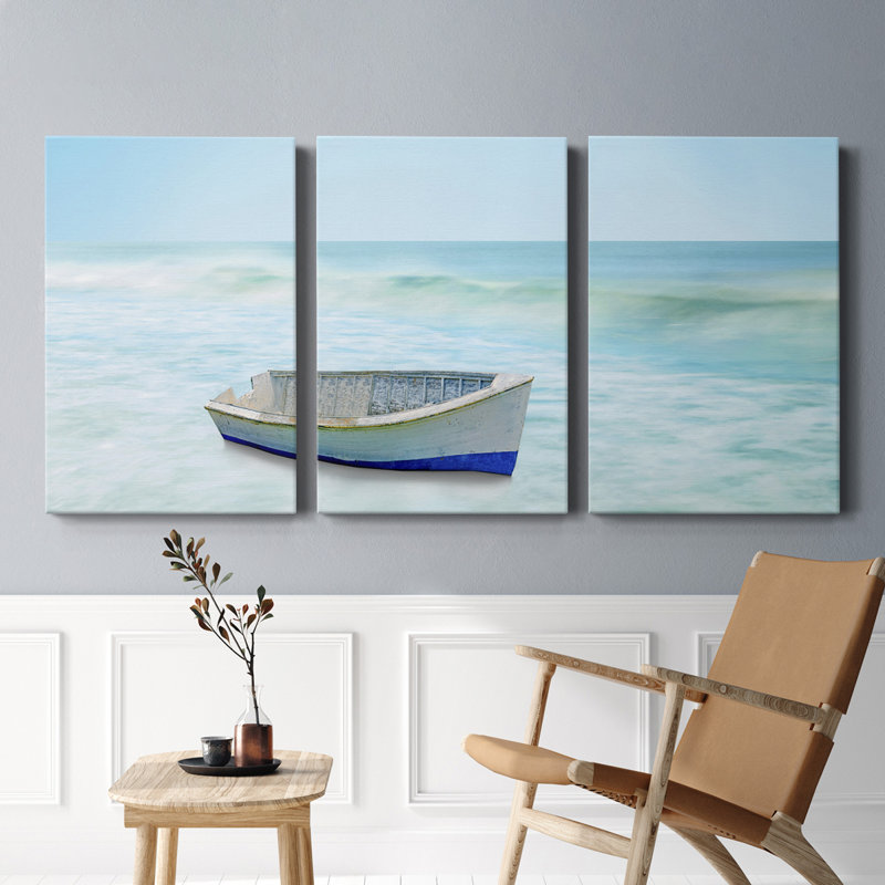Bateau sur une plage I - Toile tendue avec châssis de qualité supérieure - Prêt à être accroché, H 36 po x l 72 po x P 1 po