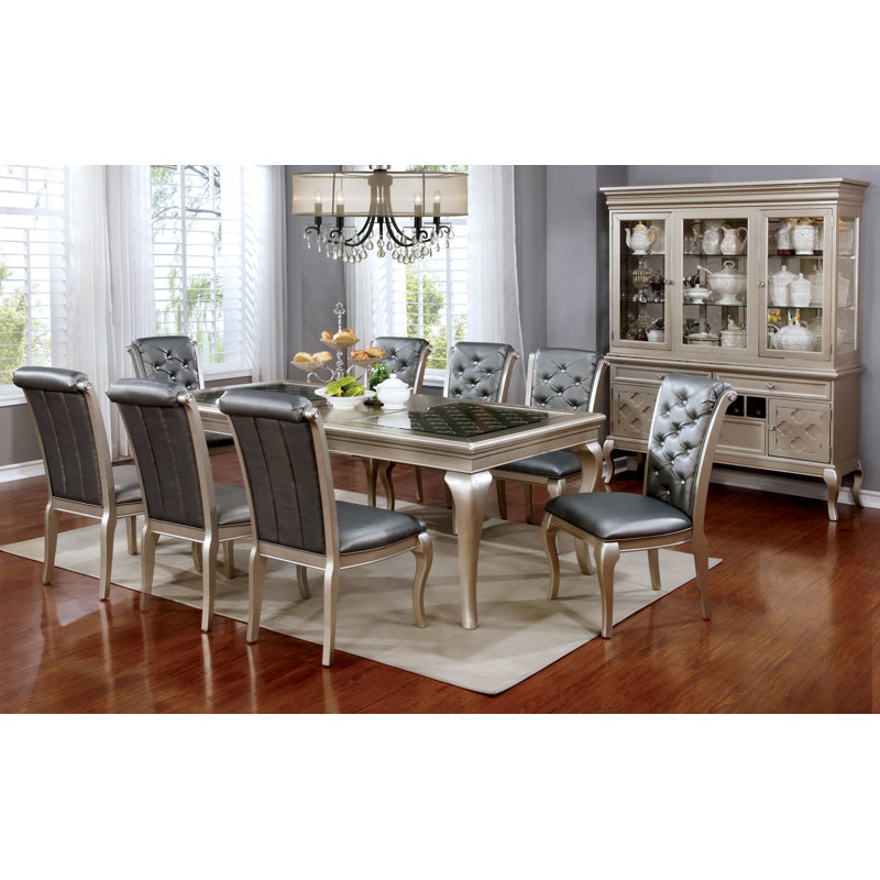 Ensemble de table de salle à manger extensible 9 pièces Kane, Gris, Beige, Champagne argenté