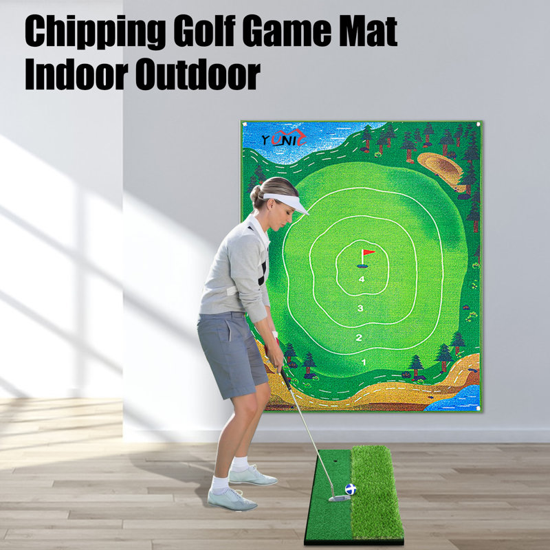 Jeu de golf YUNIC avec balles de golf Chip N' Stick et tapis de frappe, jeu d'entraînement mural à scratch pour l'intérieur, le garage, le jardin ou les fêtes de famille.