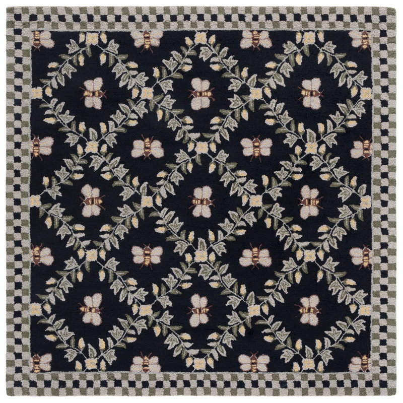 Hand Hooked Wool Southwestern Rug, Square 5'6"