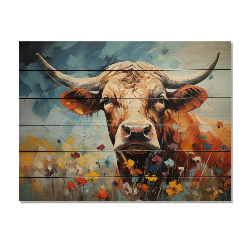 Vache, campagne, palette I sur bois, H 30 po x l 40 po x P 0,78 po