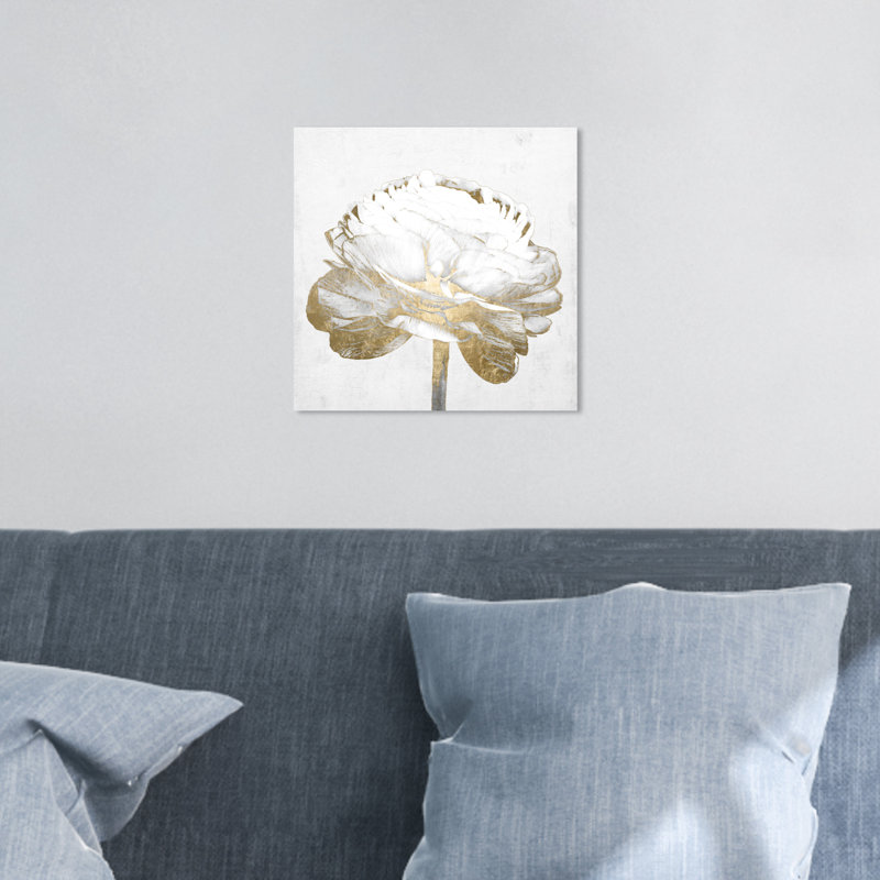 White and Gold Peony Canvas Print, 12" x 12"
