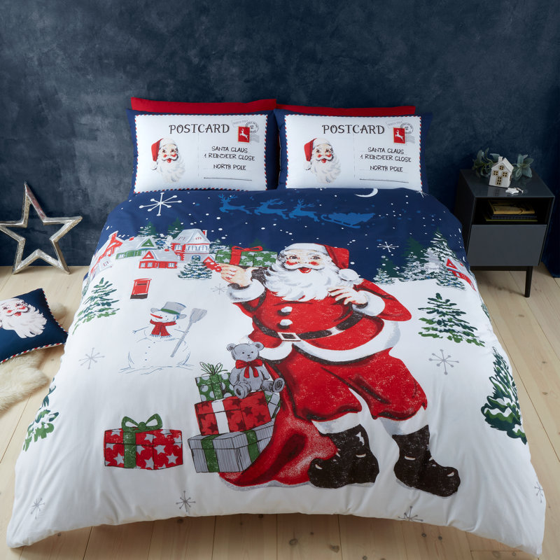 Retro Father Christmas Duvet Cover Set, Single Duvet Cover + 1 Standard Pillowcases