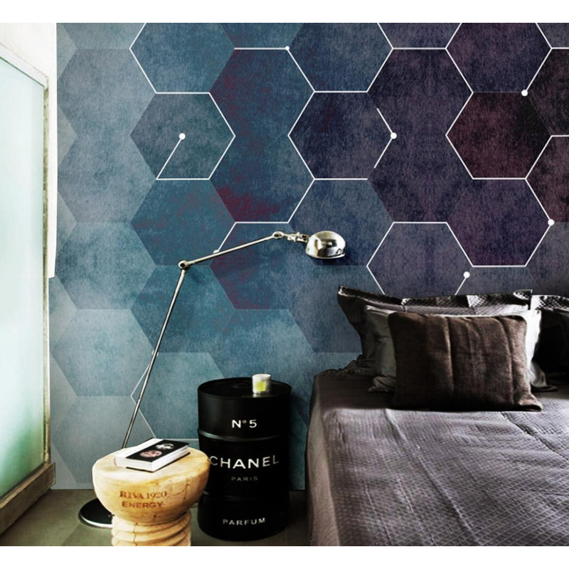 Papier peint amovible à motif géométrique hexagonal foncé de conception minimaliste scandinave, L 105,96 po x l 187 po