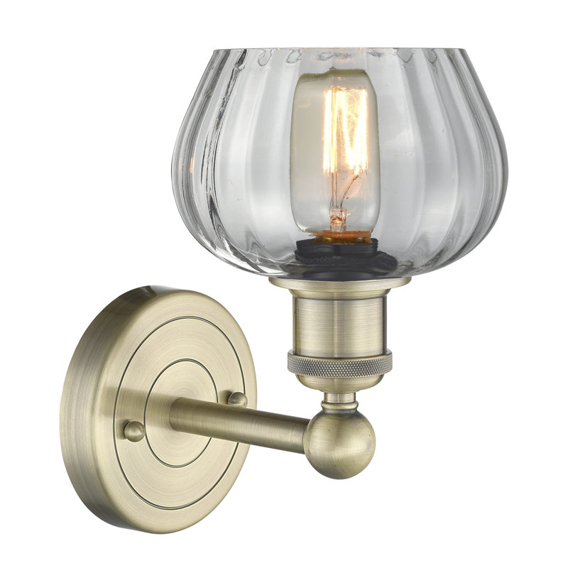 Canute Armed Sconce, Clear, Antique Brass