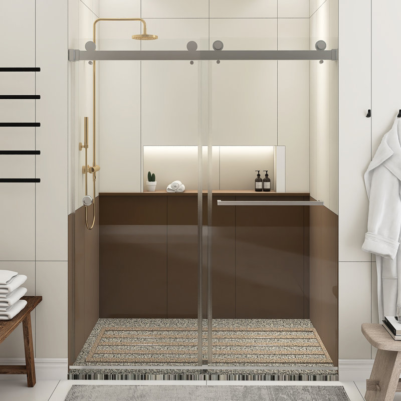 55'' - 59'' W X 72'' H Double Sliding Door Frameless Shower Door, Nickel
