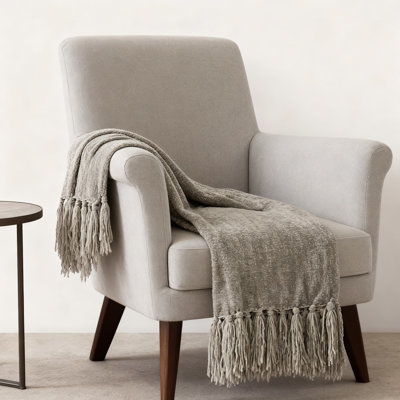 Jeté en chenille de luxe pour canapé et lit, conception en tricot doux et moelleux avec pampilles décoratives, couverture légère toutes saisons pour la décoration intérieure