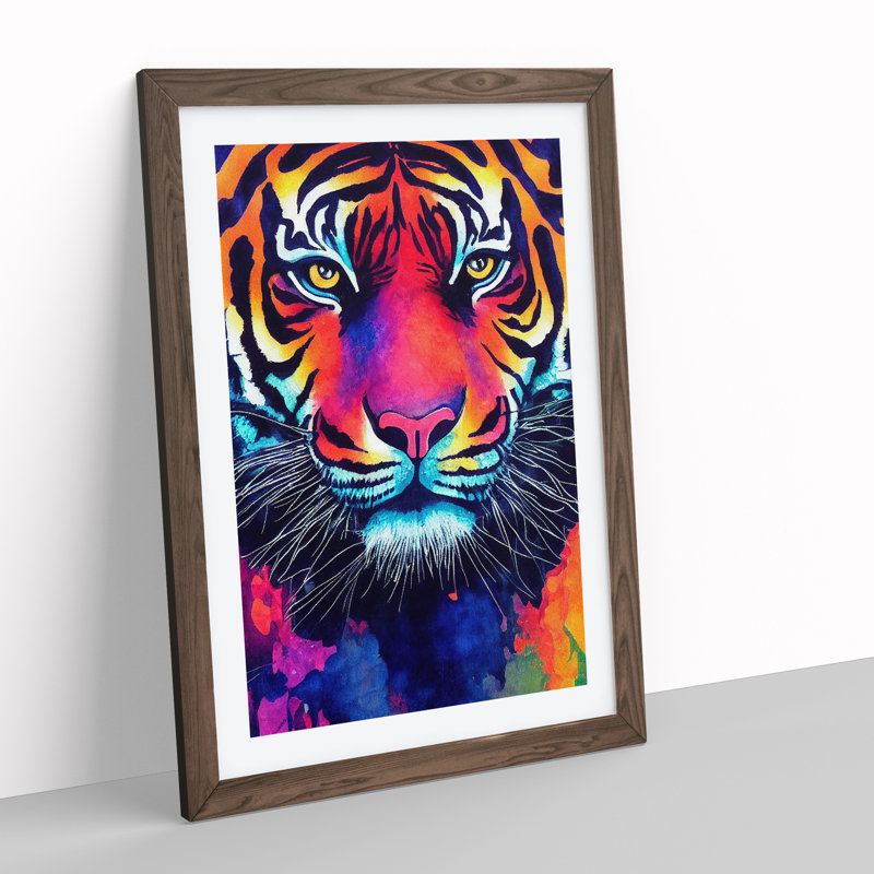 Painted Tiger No.3 Abstract - Framed Print, 64cm H x 46cm W, Walnut