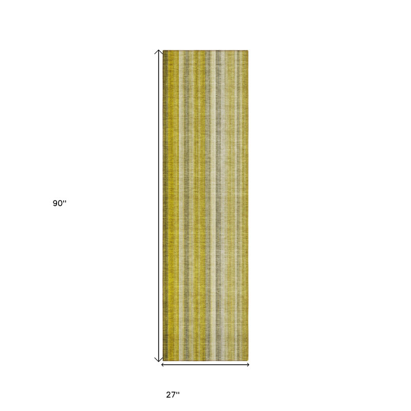 8' Runner Gold Striped Washable Non Skid Indoor Outdoor Runner Rug