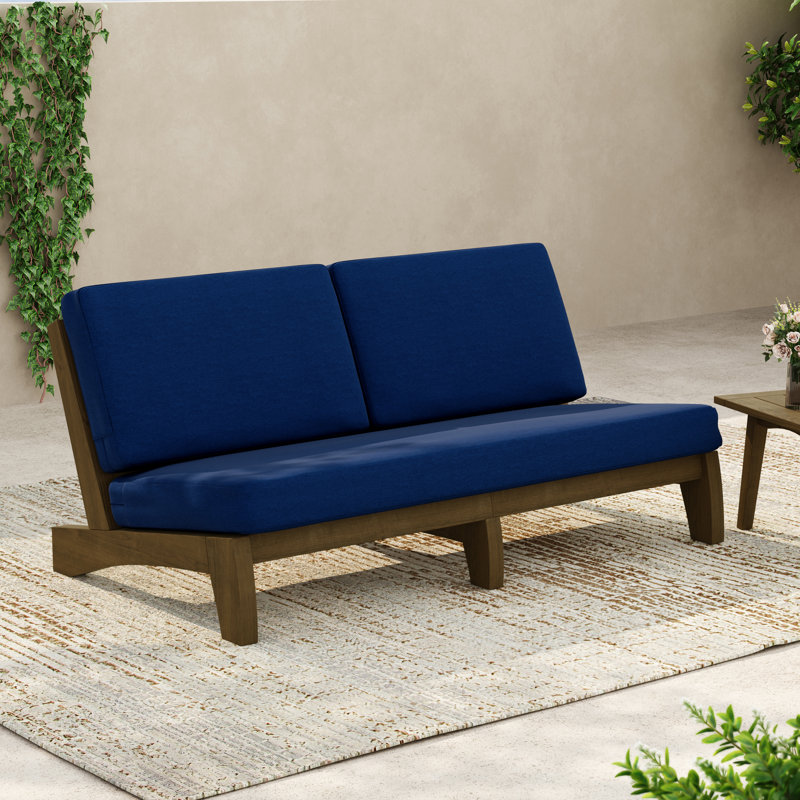 Patio Outdoor Sofa with Cushions, Navy, Brown