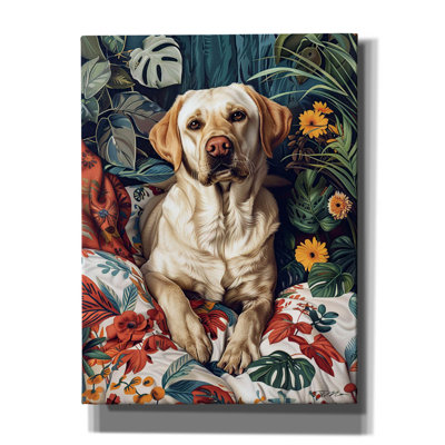 «Labrador Laying Entre Plants 2» par Momart, art mural sur toile