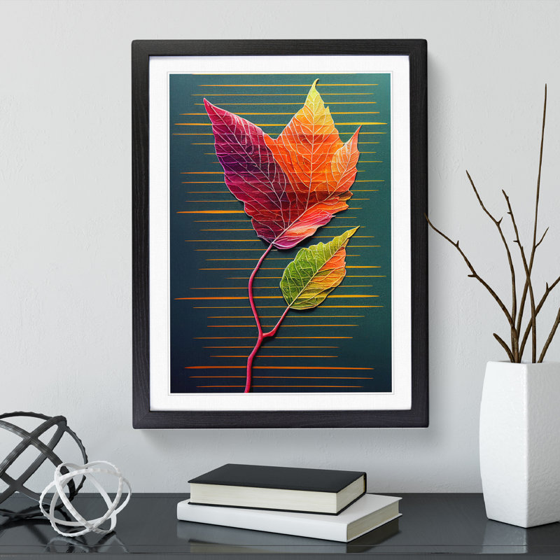 Abstract Leaf Stripes - Single Picture Frame Print, 34cm H x 25cm W x 2cm D, Black Framed