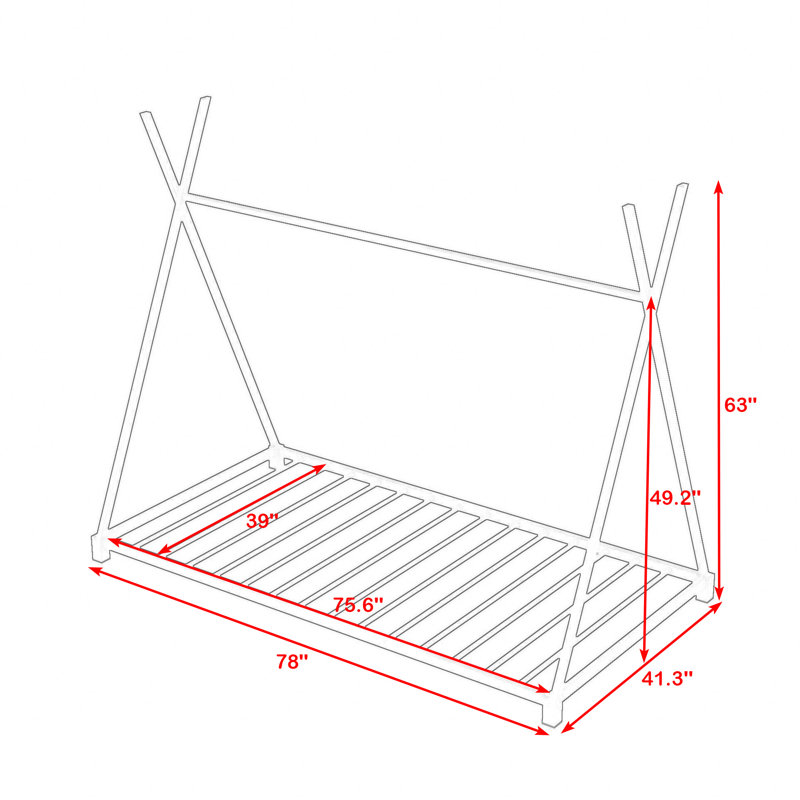 Twin Size Metal Platform Bed with Triangle Structure, Black