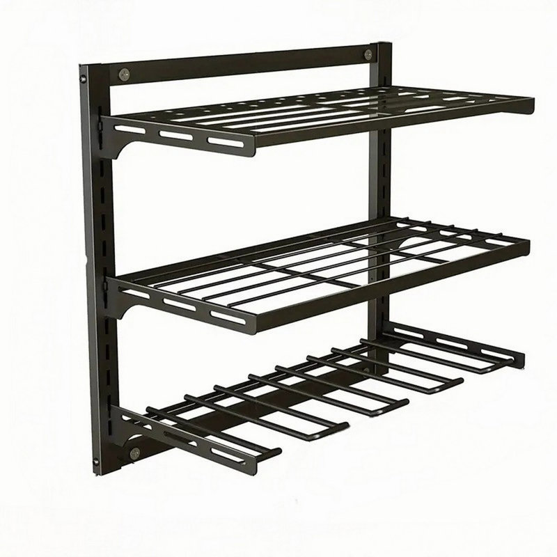 Support mural robuste en métal pour organisateur d'outils électriques, support de rangement de garage réglable à 3 niveaux, tablette d'atelier durable pour perceuses, tournevis, pinces