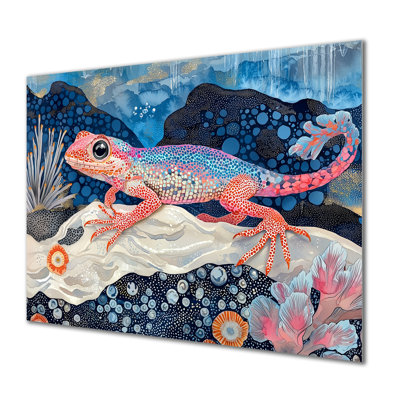 Lézard coloré dans le lac Harmony I - lézard, impression murale sur métal