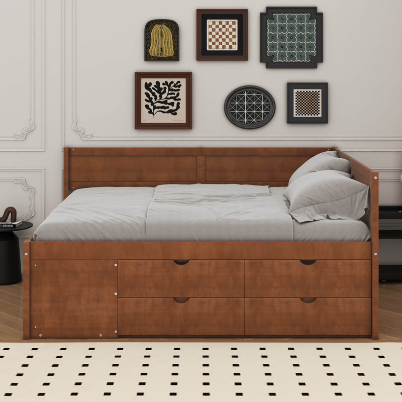 Daybed With Drawers And Shelves, Walnut, Full/Doule