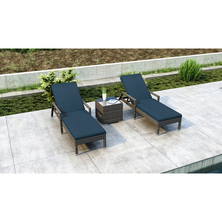 Thornaby Outdoor Wicker Chaise Lounge Set with Table , Cushion Included