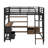 Loft Bed With Desk And LED, Metal Loft Bed With Storage Shelves, Wardrobe And Storage Drawers-1562092258