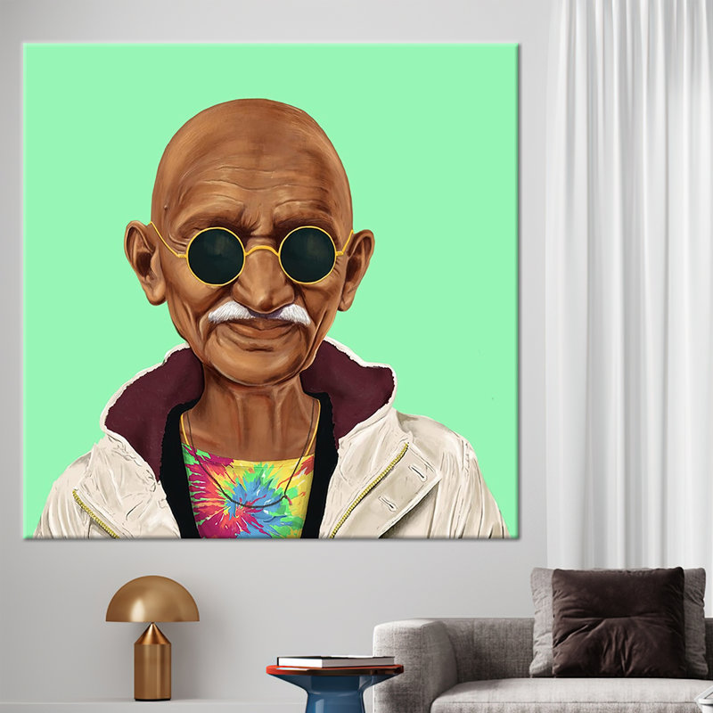«Mahatma Gandhi», art mural graffiti, Ne s’applique pas, Toile tendue, H 12 po x l 12 po