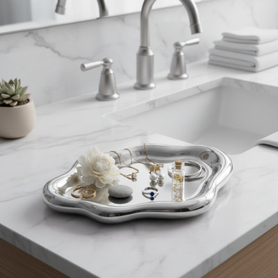 Cloud-Shaped Silver Large Ceramic Tray, Jewelry & Key Organizer, Ring Stand