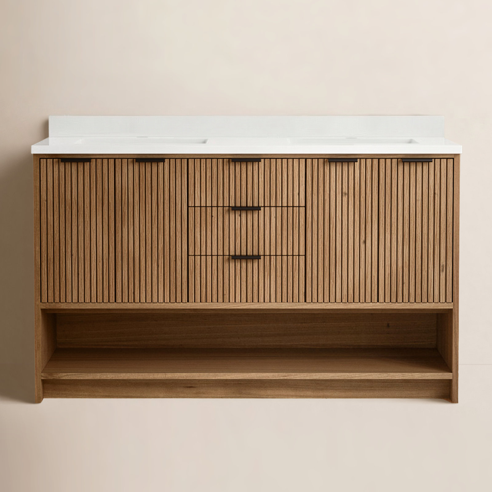 55'' Double Bathroom Vanity, Weathered Fir