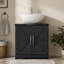 Armoire de rangement à piédestal, lavabo de salle de bain avec 2 portes de grange et tablette réglable (sans lavabo)