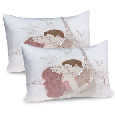 Ambesonne Kiss Pillow Sham 2 Pack Romantic Man and Woman 26"x20" Dried Rose Beige