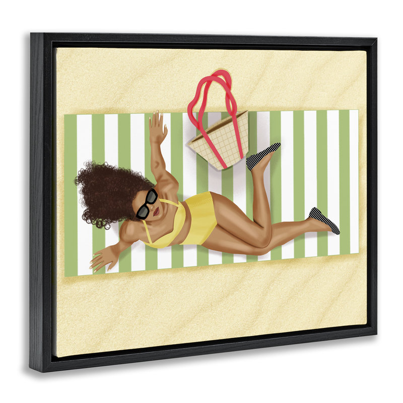 Art sur toile flottant encadré "Woman on Beach" par Saba Rauf, Cadre flottant noir de jais, H 17 po x l 21 po