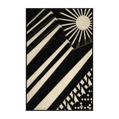 Soft Plush Tenafly Broadway Lights Art Deco Geometric Area Rug in Black – Black Binding
