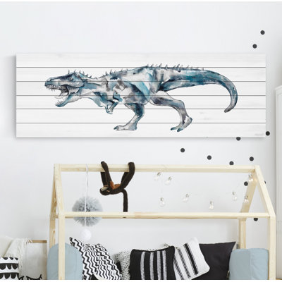 Lewter Fierce Dinosaur Print on White Wood