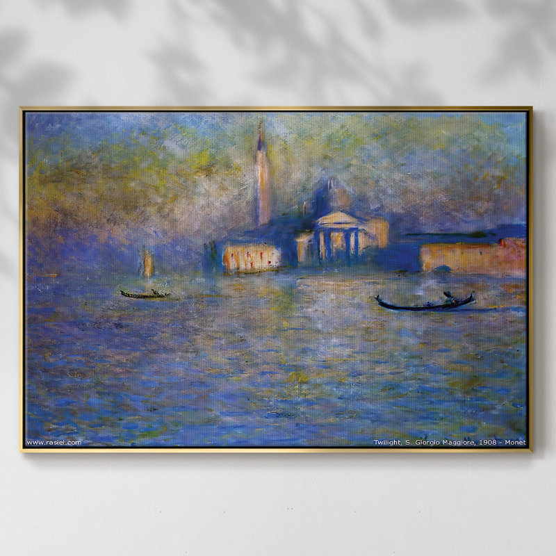San Giorgio Maggior, Twilight, 1908, reproduction d'art sur toile, H 25 po x l 37 po x P 2 po, Or
