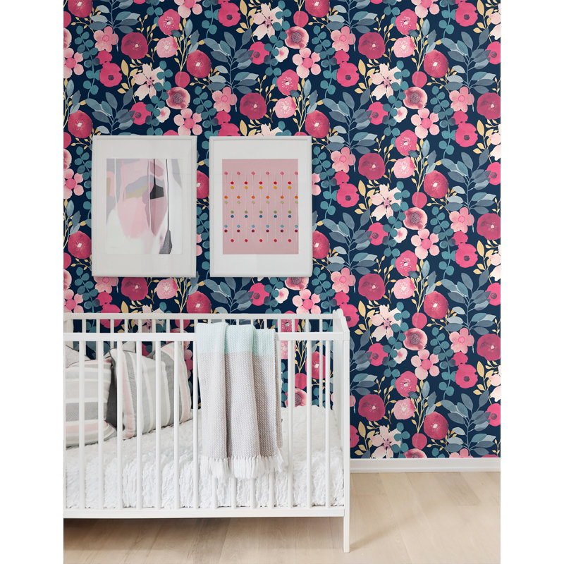 Kalea Peel & Stick Floral Roll, Navy & Magenta