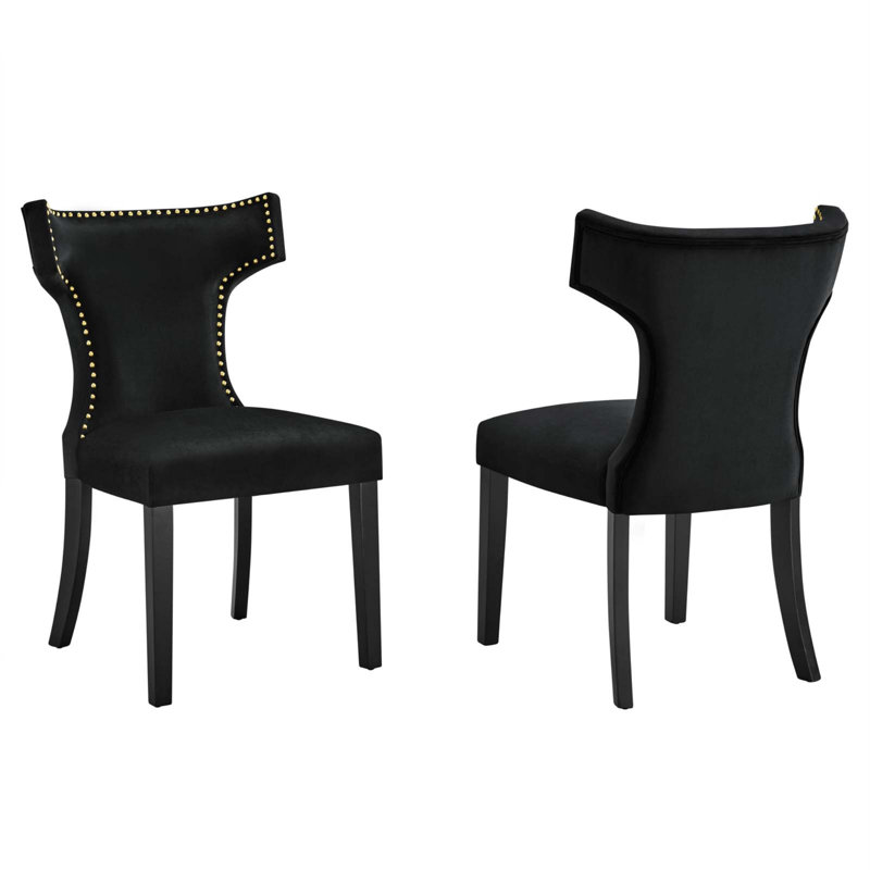 Modway Curve Performance Velvet Dining Chairs, Black