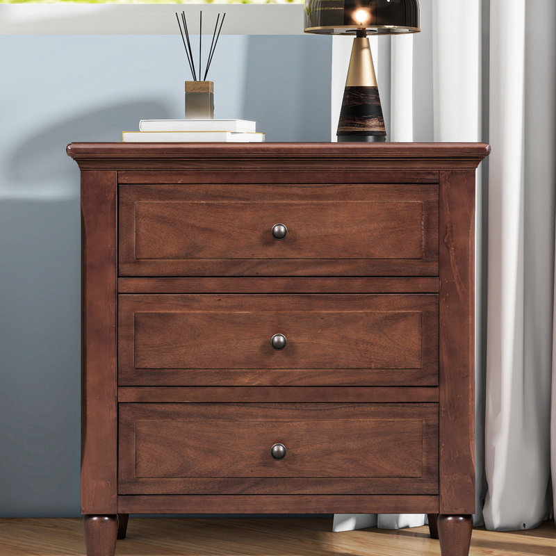Brown 3 Bedside Cabinet, Stable Structure And Slide Bar, Bedroom Decor Nightstand With Frame Iron Handles, Storage Needs