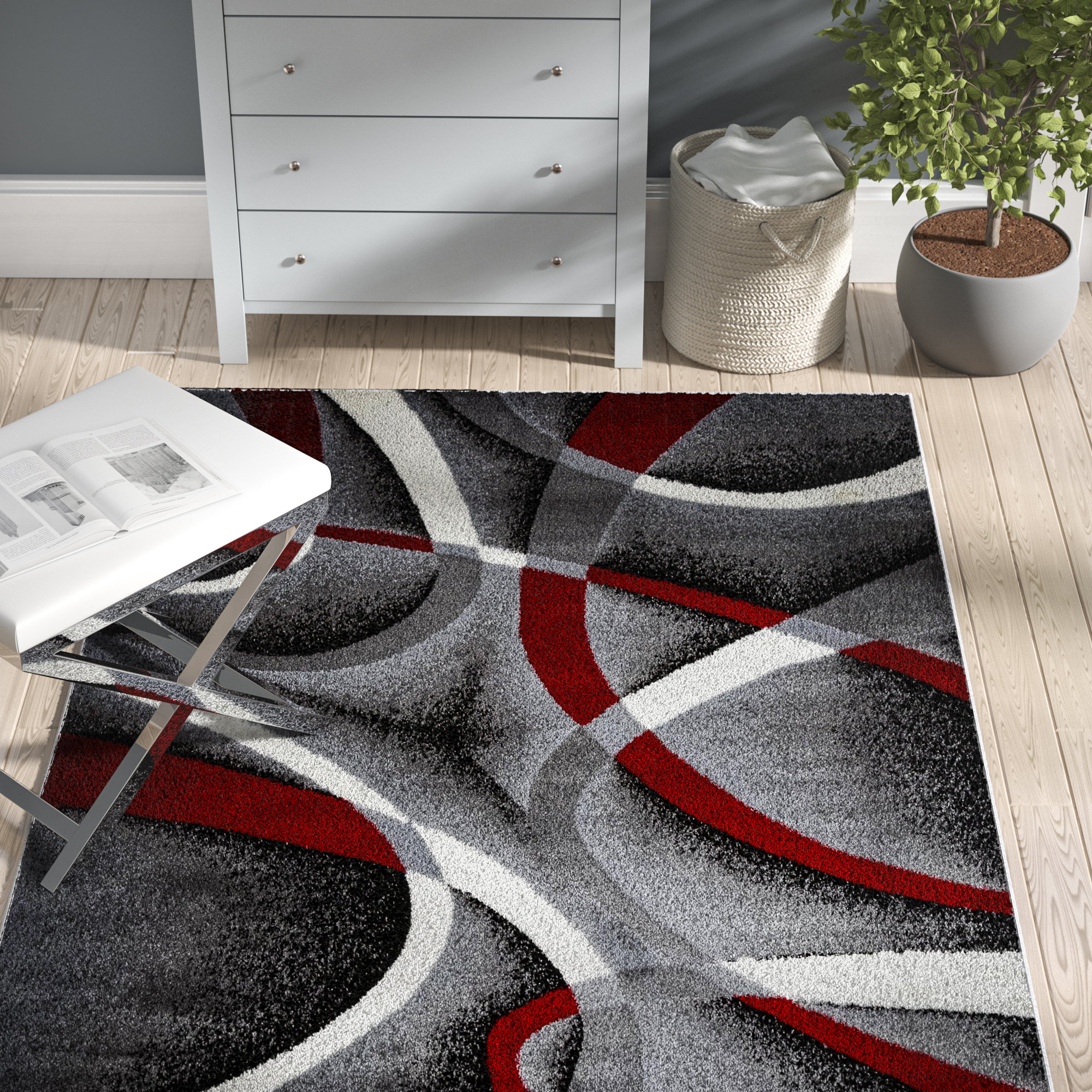 Ebern Designs Katelynn Gray/White/Wine Red/Black Area Rug & Reviews ...