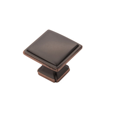 Bridges Collection Square Knob - 1-1/4" x 1-1/4 " Cabinet Knob Oil-Rubbed Bronze Highlighted - Transitional, Deco Hardware for Drawers & Cabinets