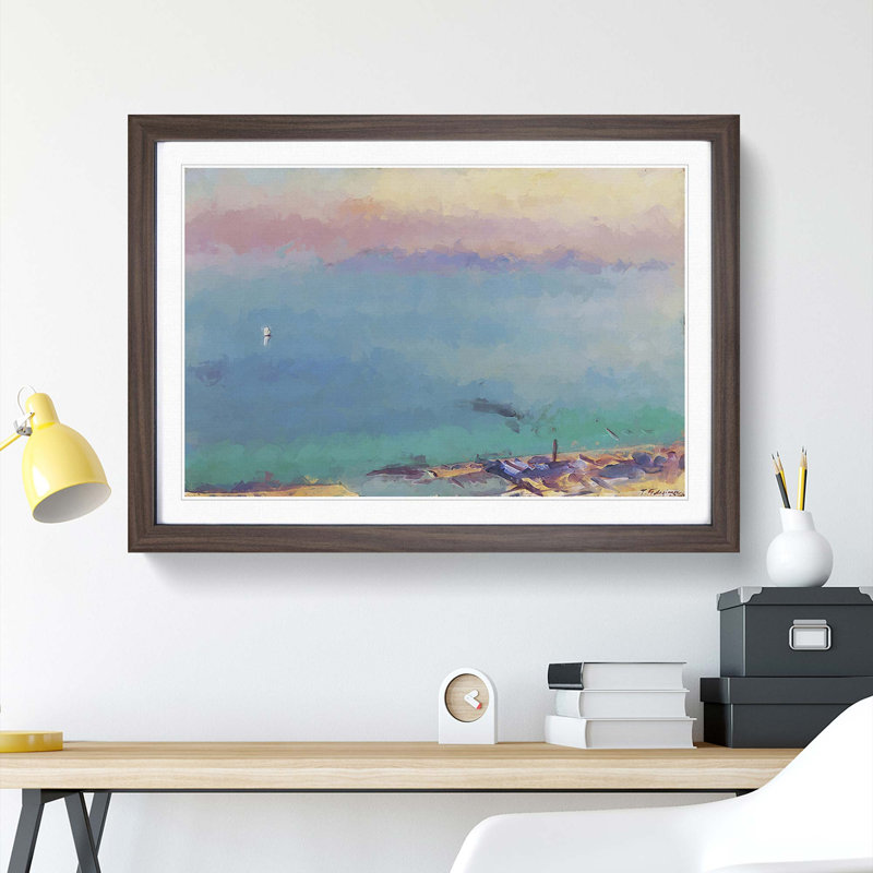 Distant View from Yashima by Fujishima Takeji - Picture Frame Painting Print, 27cm H x 36cm W x 2cm D, Walnut Framed