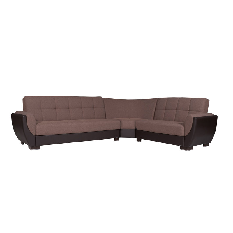 Annalice Air Reversible L-Shaped Sleeper Sofa Sectional w/ Storage Seats for Living Room, Brown Microfiber/Microsuede