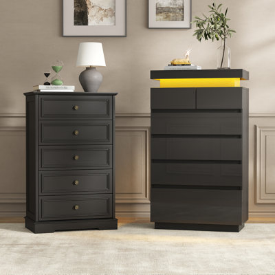 2-Piece Vintage Bedroom Storage Set with LED 6-Drawer Tall Chest and 5-Drawer Tall Chest