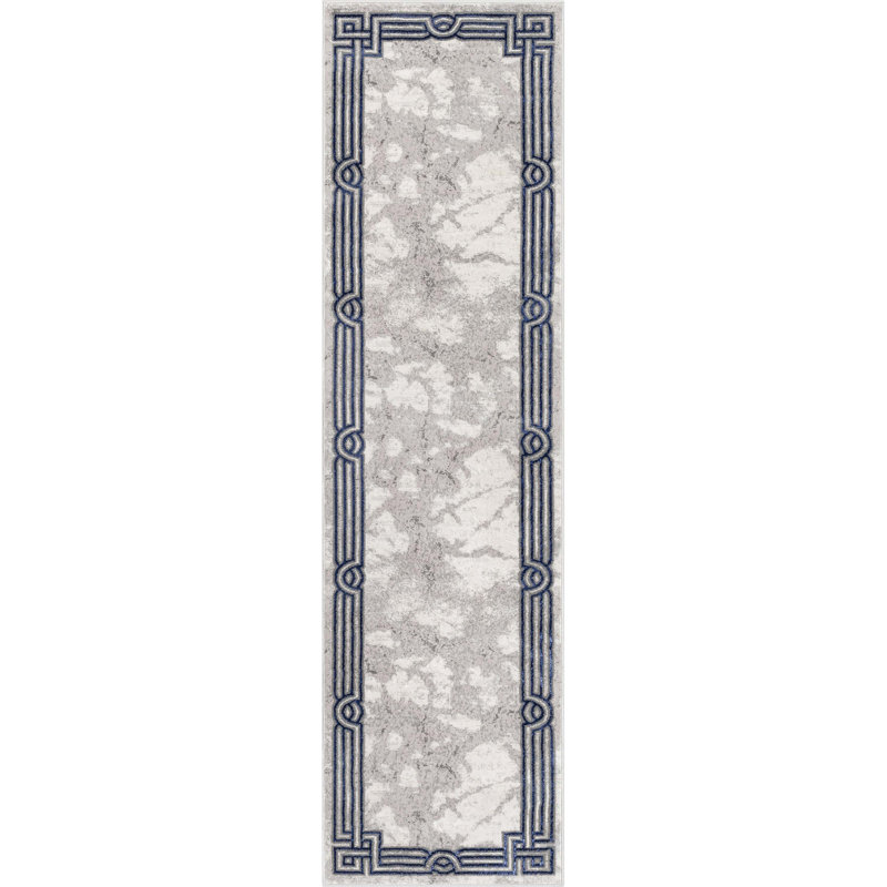 Kampen Abstract Modern Glam Blue Area Rug, Runner 2'7" x 9'10"