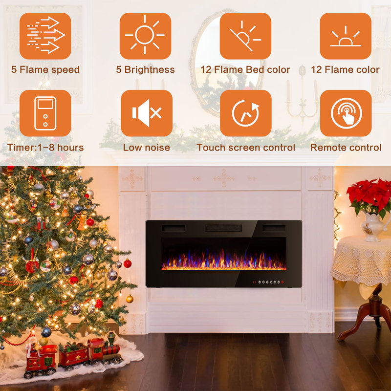Aishe Electric Fireplace, 18.11" H x 72" W x 3.86" D
