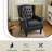 Duward Faux Leather Black Button Tufted Wingback Accent Chair with Rolled Arm and Thick Padded Cushion-111234194