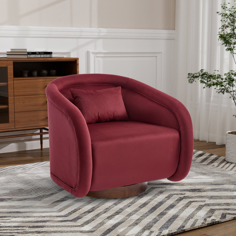 Fauteuil demi-tonneau pivotant l 29,9 po, Velours rouge vin