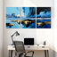 Scénario et paysages urbains, ciel bleu, nuages, montagnes, réflexion, eau dorée, ensemble de 3 impressions sur toile