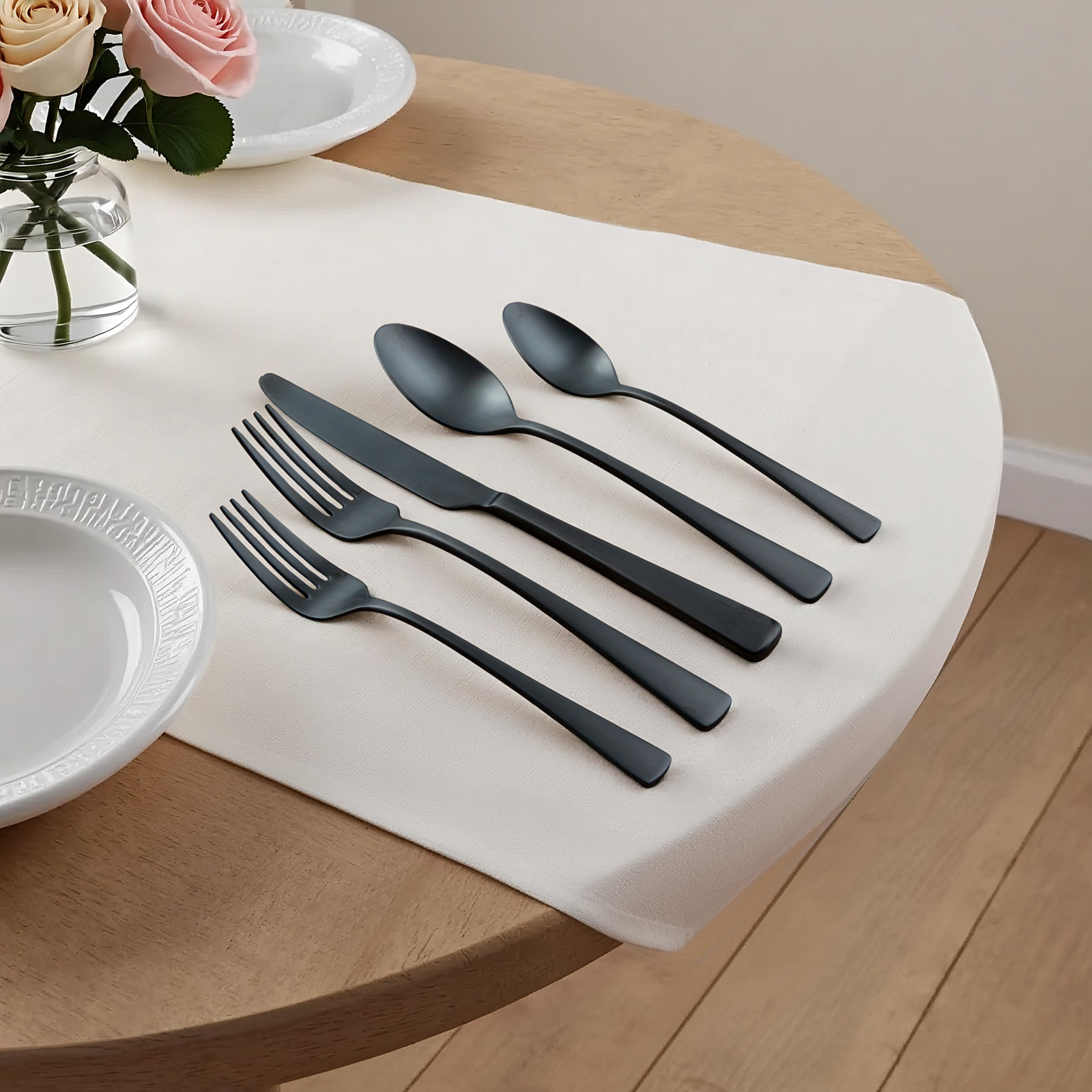 Elmire 20-Piece Flatware Set, Black Satin