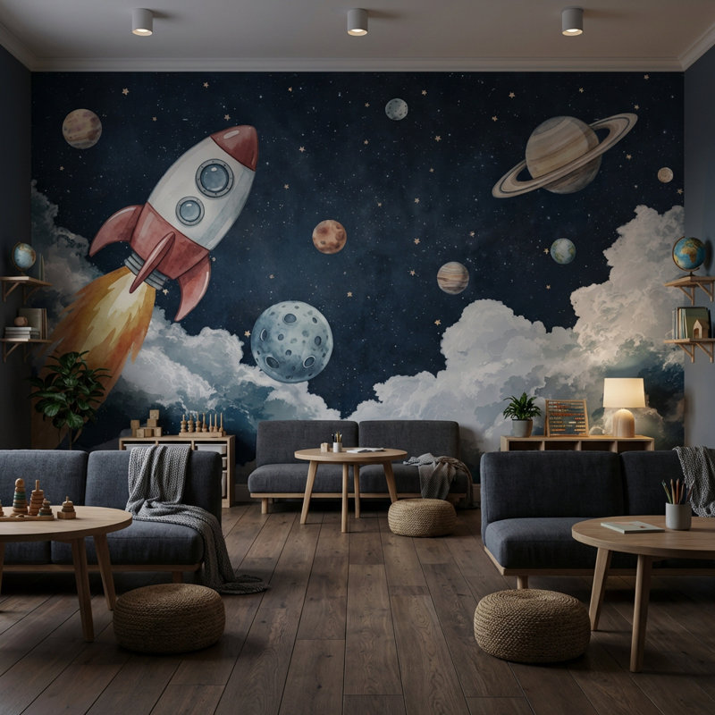 Décoration murale Starry Night, 100 po x 96 po, Peler et coller