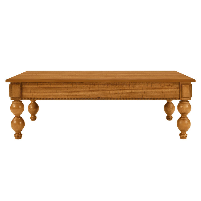 Rectangular Wooden Coffee Table With Storage Drawer, Vintage Cocktail Table With Solid Wood Gourd-Shaped Legs For Living Room,No-Tools Assembly (Natrual)