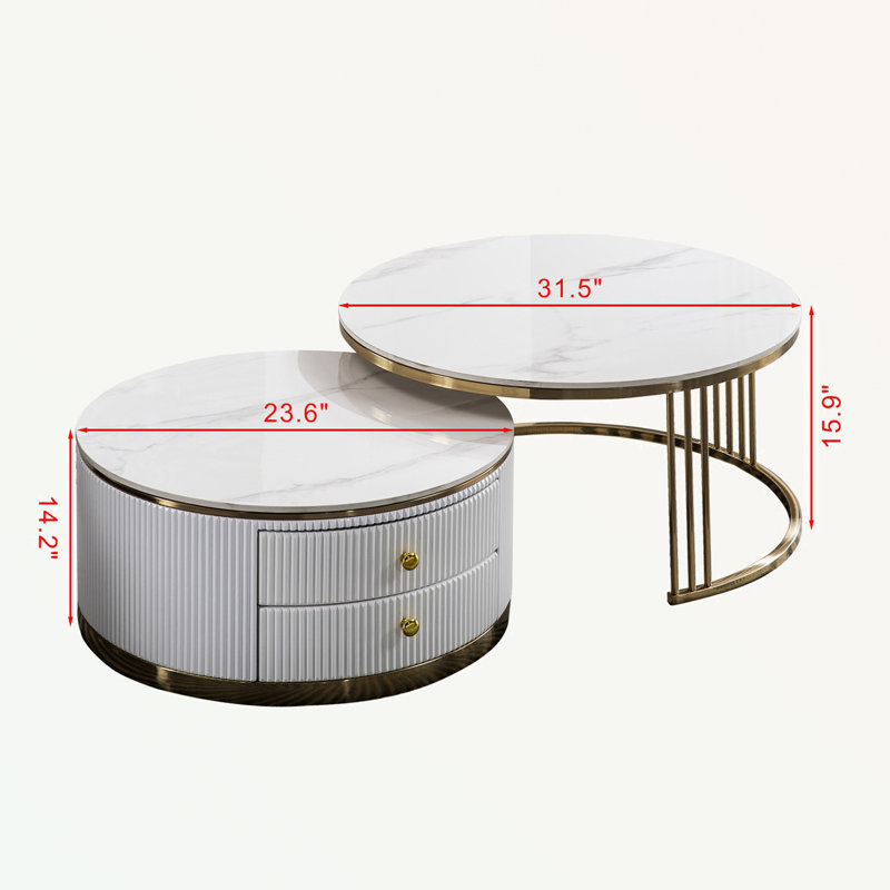 Table basse moderne et gigogne en bois aggloméré avec base en métal