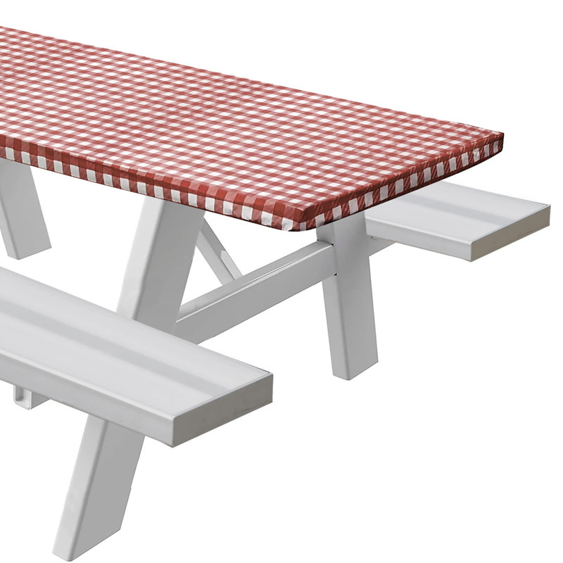 Ladarrin Vinyl Picnic Fited Tablecloth Rectangle, Burgundy, 60" L x 30" D