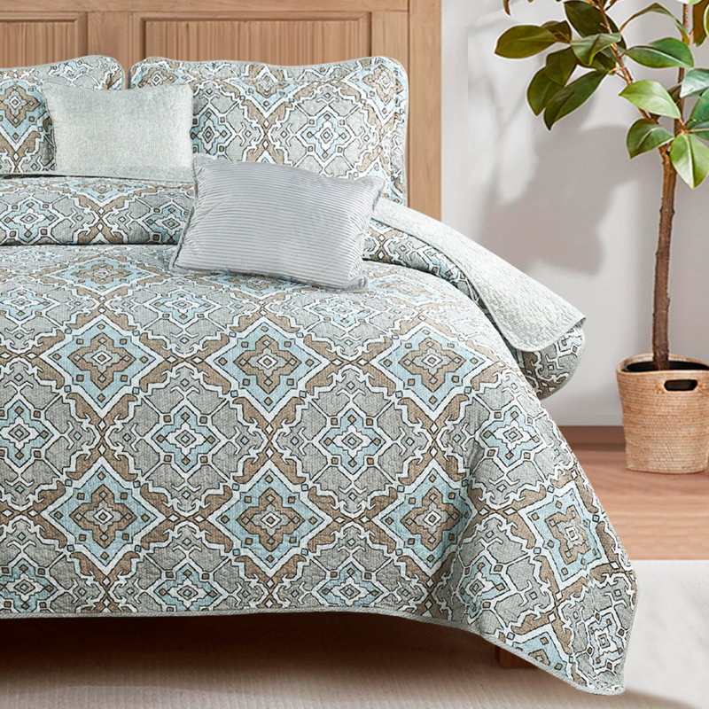 Ensemble de courtepointes en microfibre 5 pièces Diego, King Quilt + 2 King Shams + 2 Throw Pillows